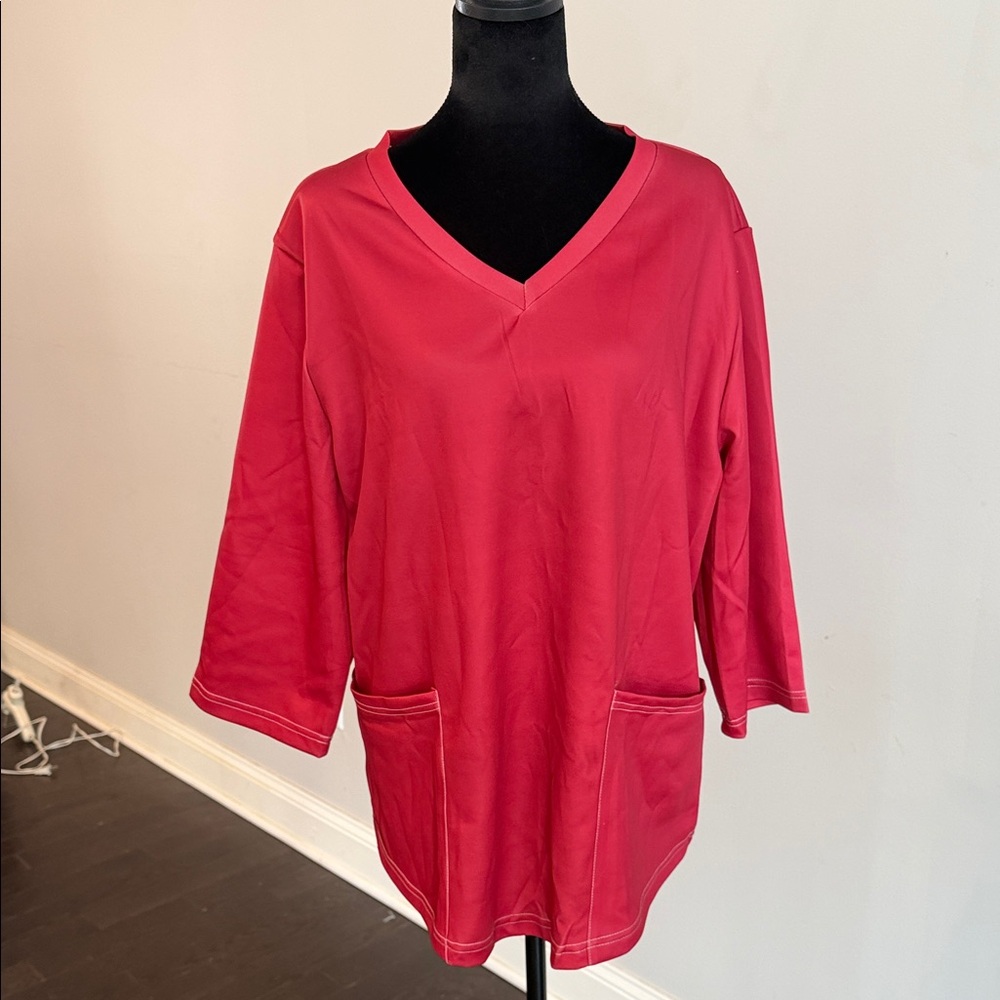 Women's Red V-Neck Scrub Top